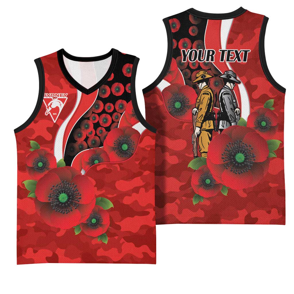 Sydney Swans ANZAC Personalised Basketball Jersey Lest We Forget Poppy Camo