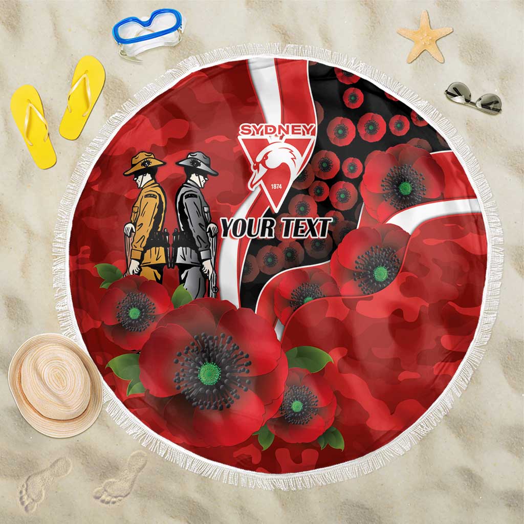 Sydney Swans ANZAC Personalised Beach Blanket Lest We Forget Poppy Camo