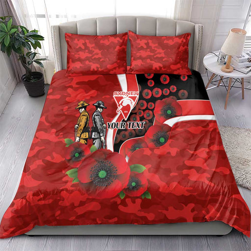 Sydney Swans ANZAC Personalised Bedding Set Lest We Forget Poppy Camo