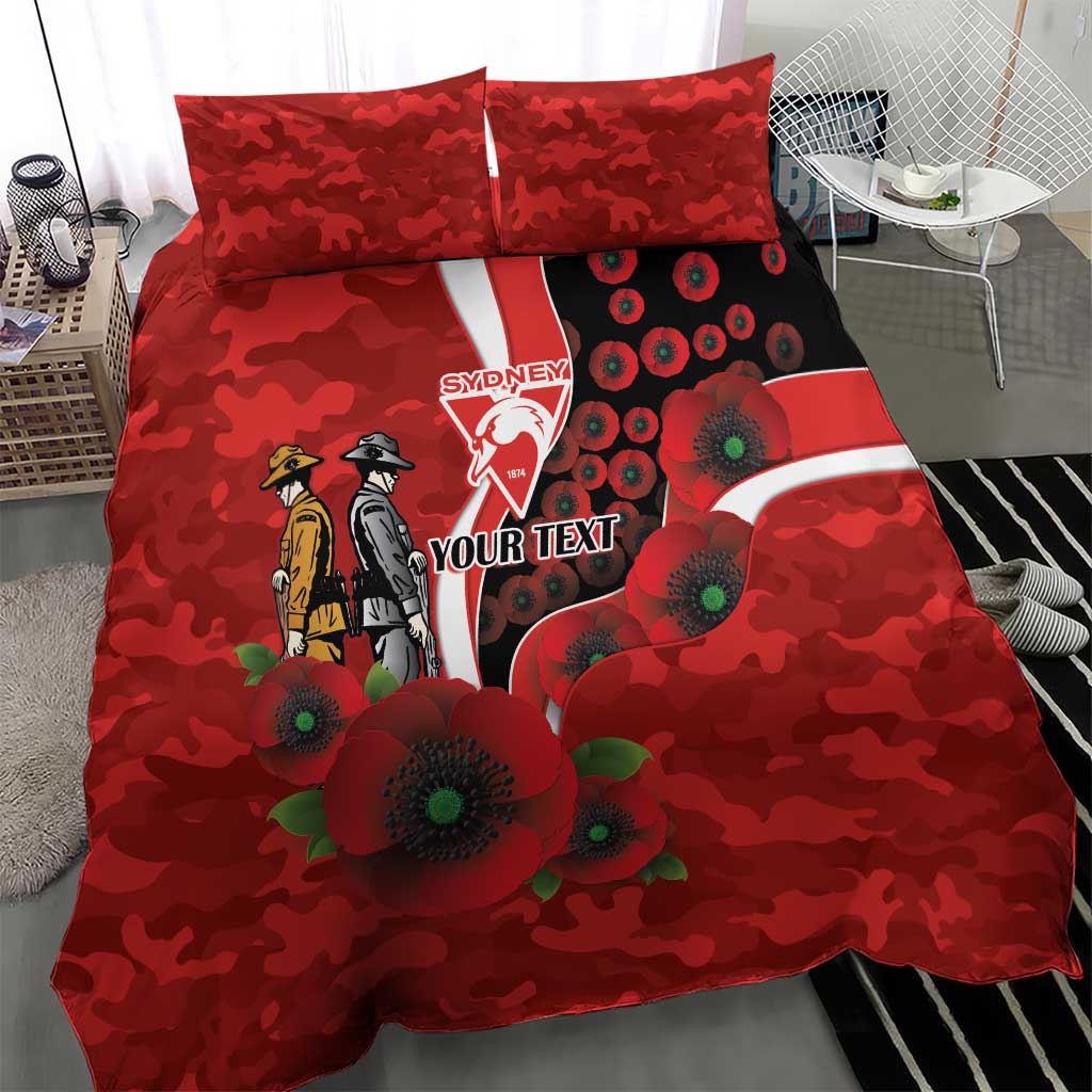 Sydney Swans ANZAC Personalised Bedding Set Lest We Forget Poppy Camo