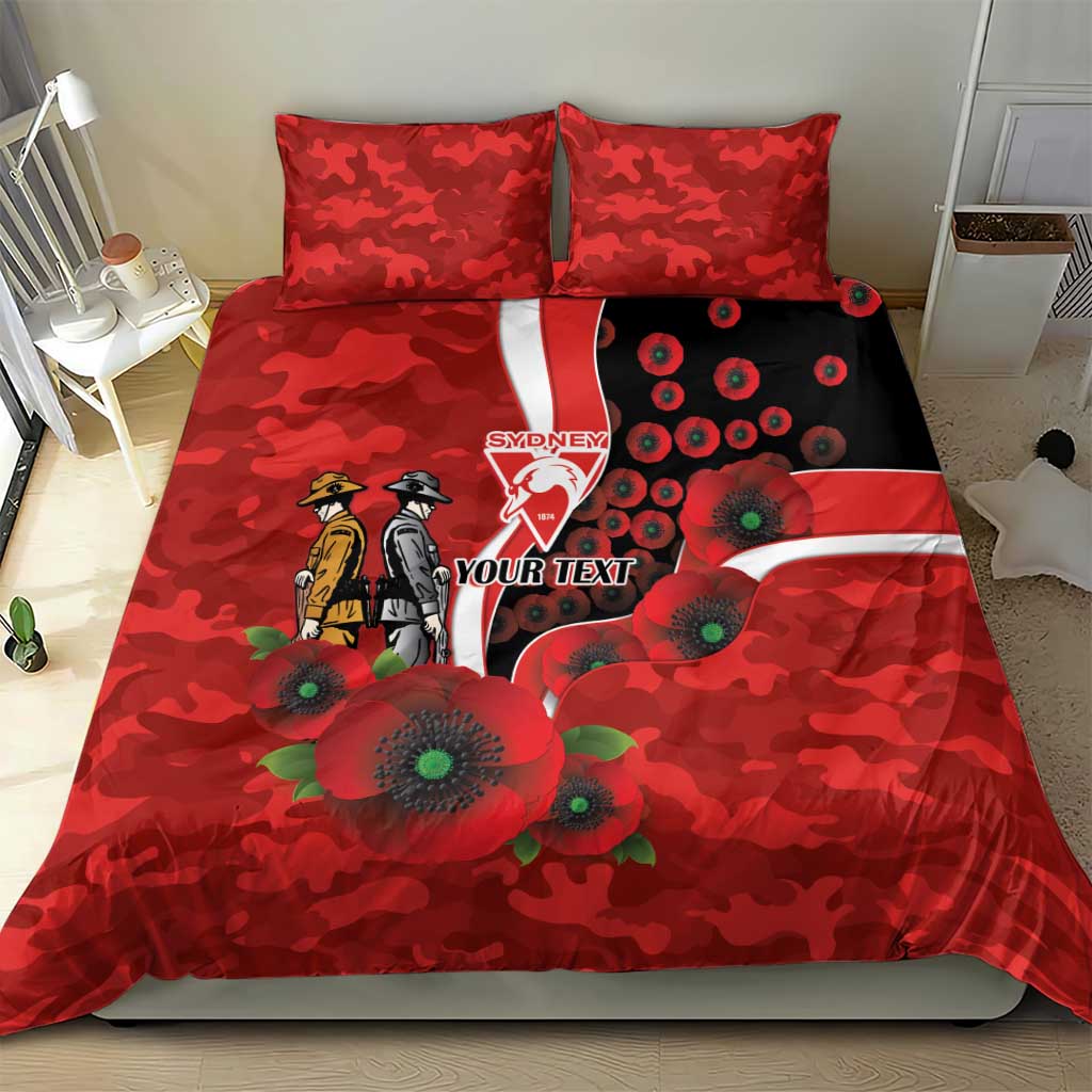 Sydney Swans ANZAC Personalised Bedding Set Lest We Forget Poppy Camo