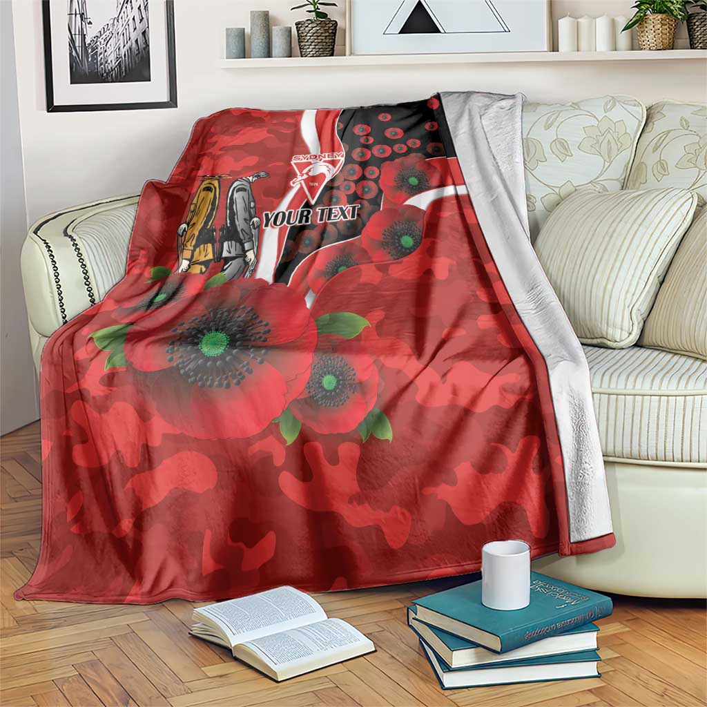 Sydney Swans ANZAC Personalised Blanket Lest We Forget Poppy Camo