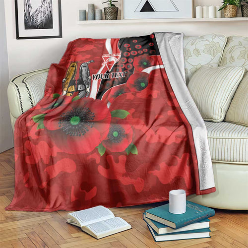 Sydney Swans ANZAC Personalised Blanket Lest We Forget Poppy Camo