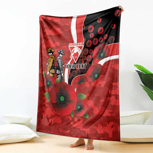 Sydney Swans ANZAC Personalised Blanket Lest We Forget Poppy Camo