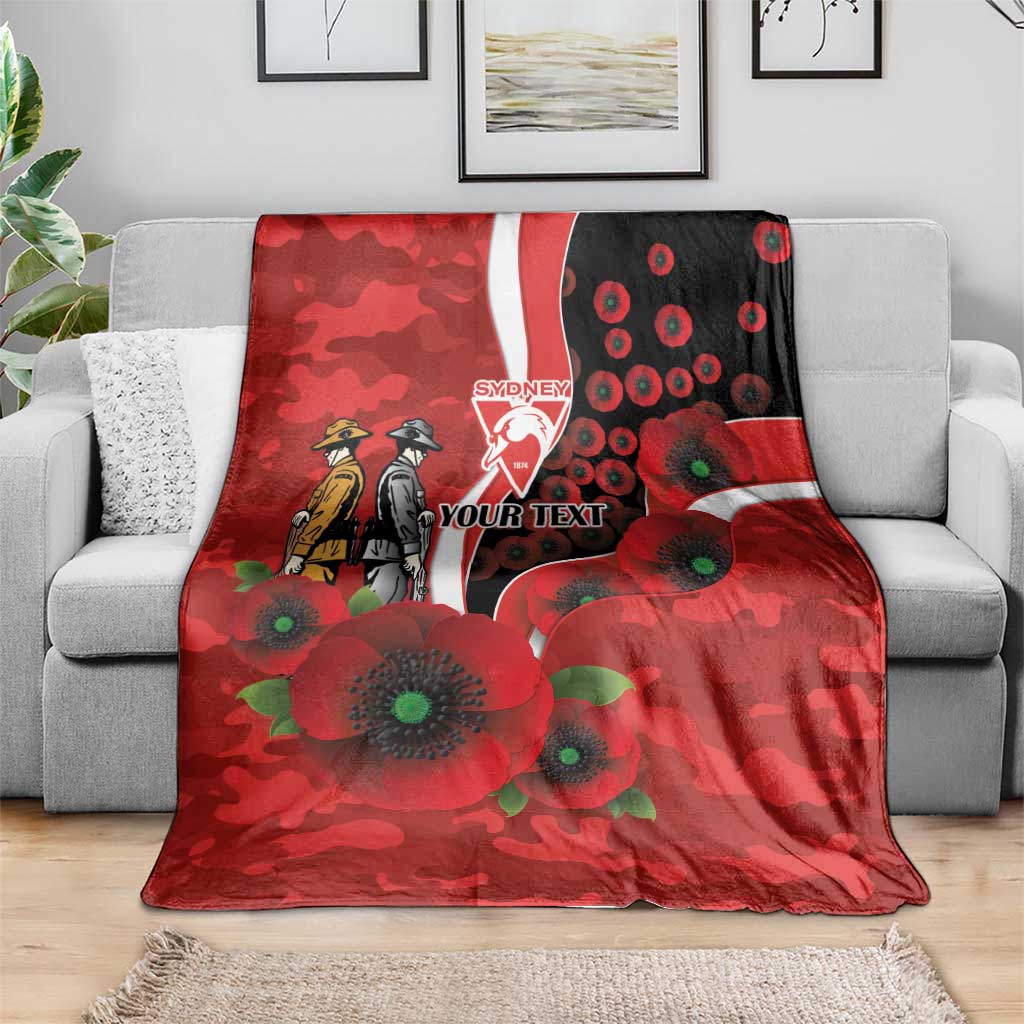 Sydney Swans ANZAC Personalised Blanket Lest We Forget Poppy Camo