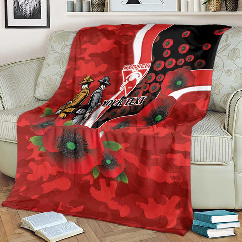 Sydney Swans ANZAC Personalised Blanket Lest We Forget Poppy Camo