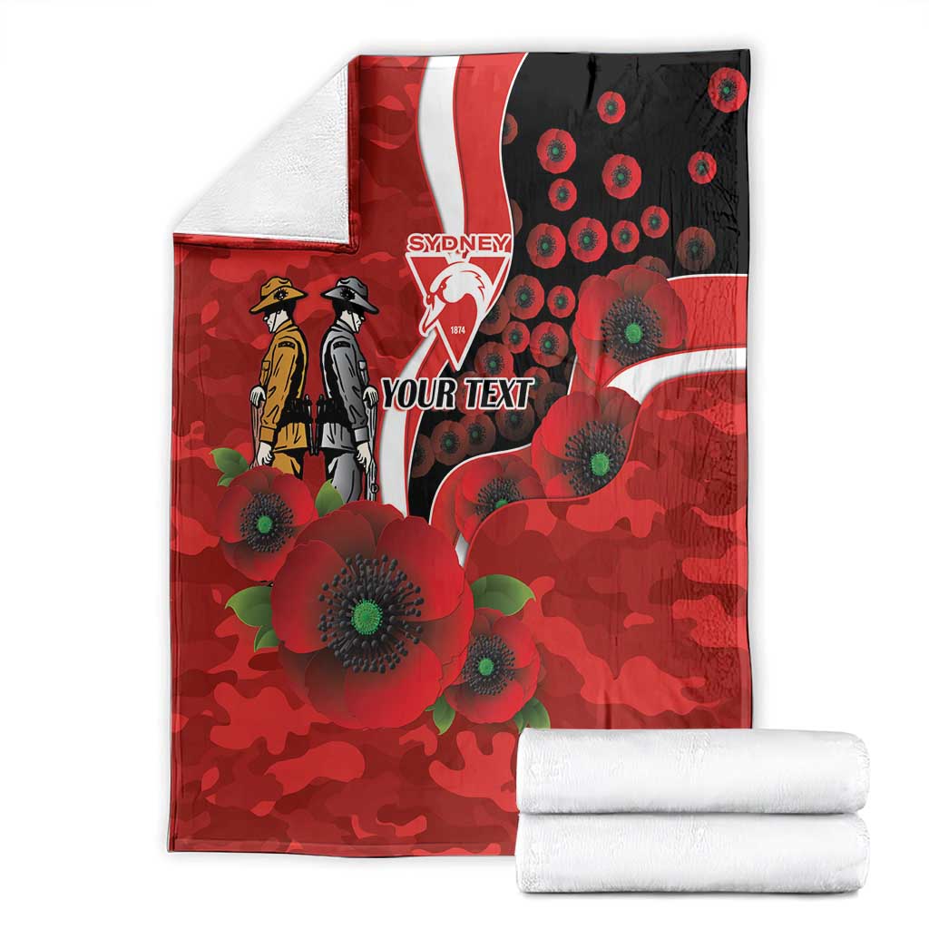 Sydney Swans ANZAC Personalised Blanket Lest We Forget Poppy Camo