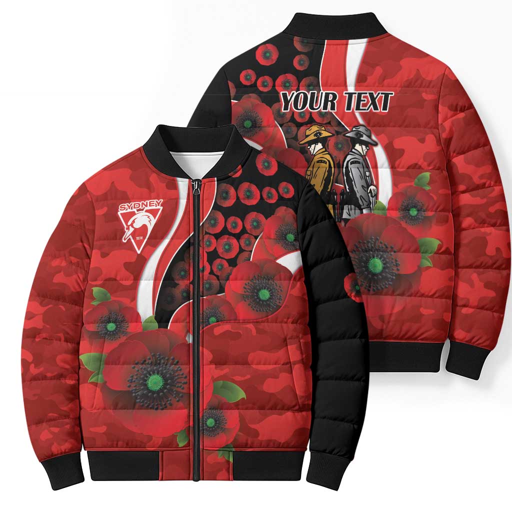 Sydney Swans ANZAC Personalised Bomber Puffer Jacket Lest We Forget Poppy Camo