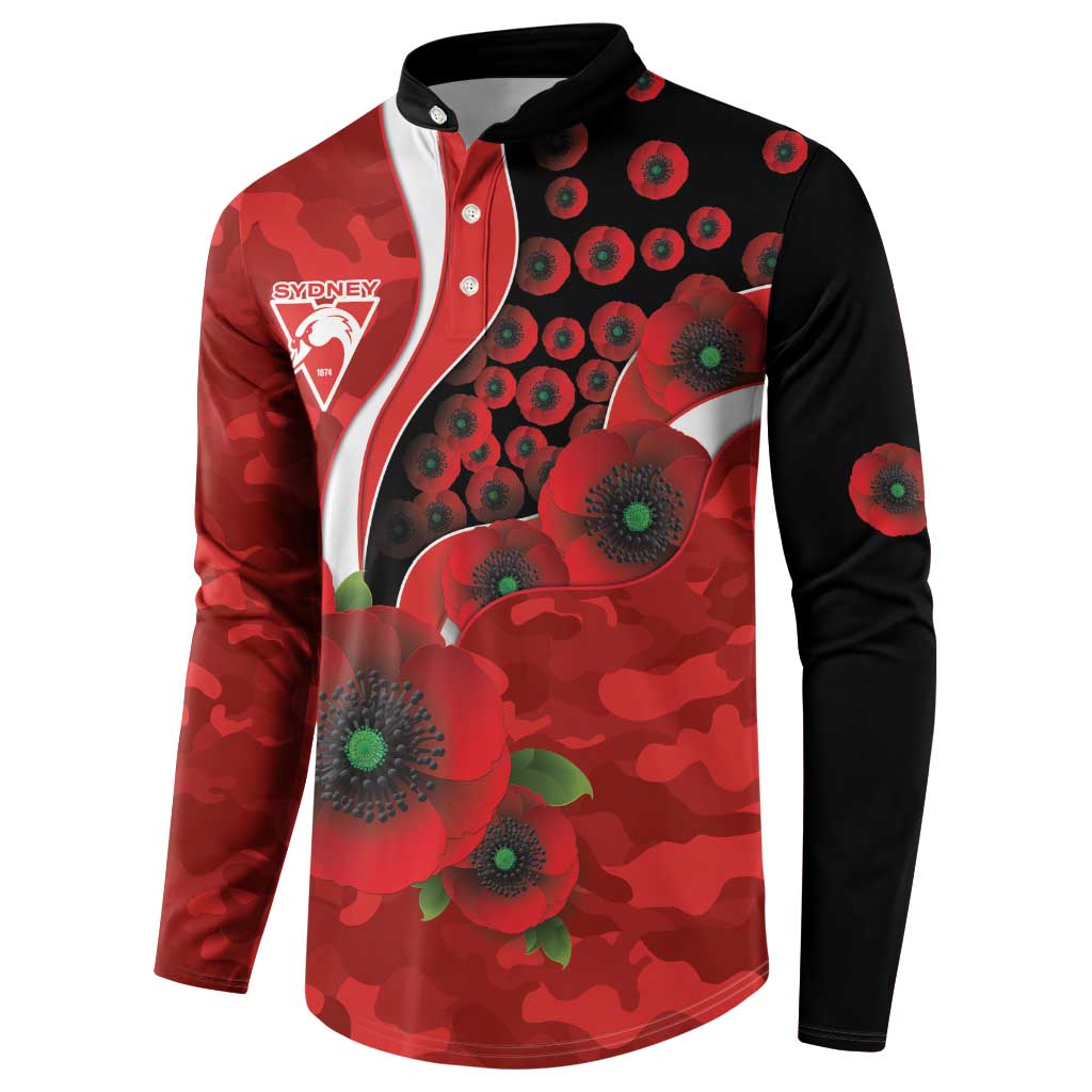 Sydney Swans ANZAC Personalised Button Sweatshirt Lest We Forget Poppy Camo