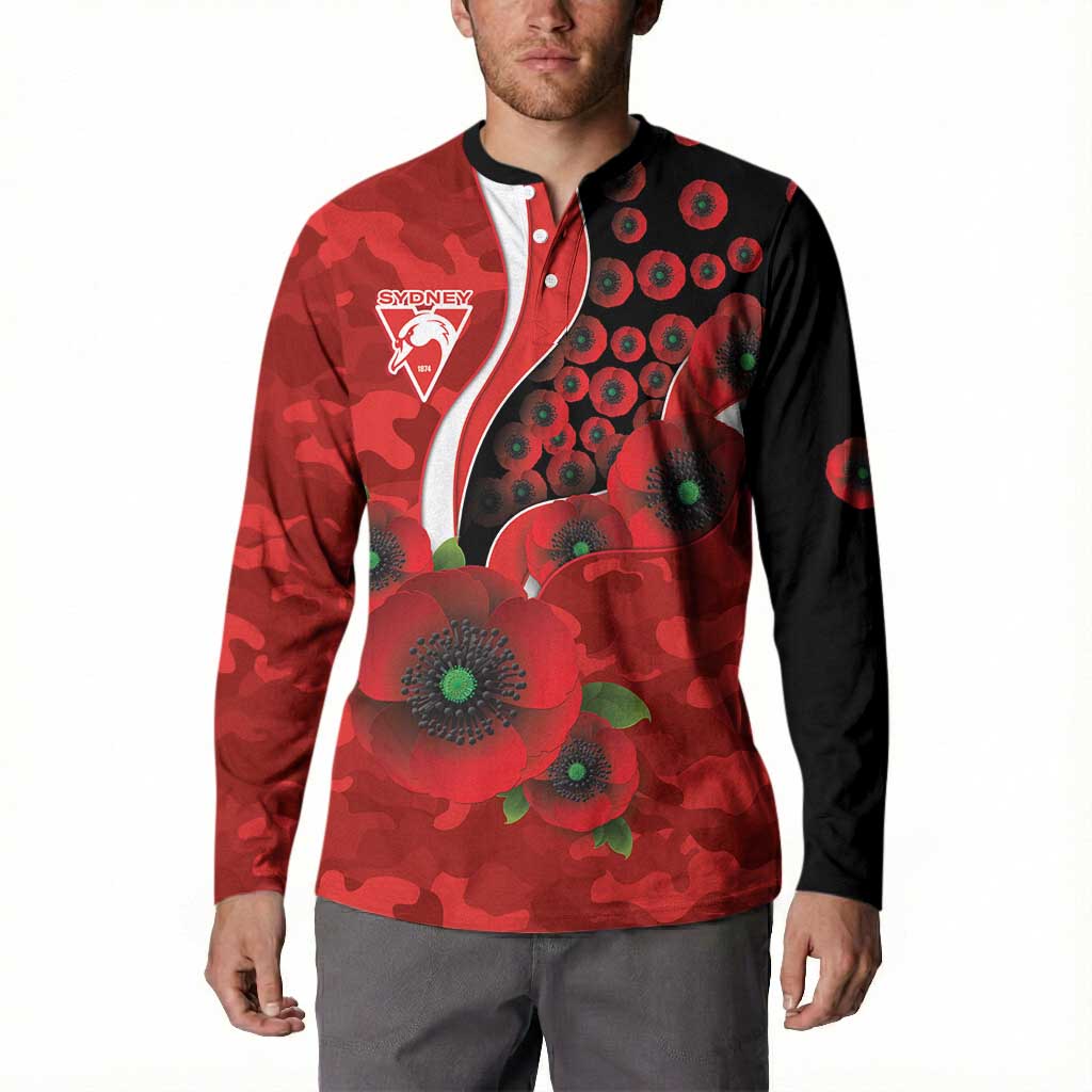 Sydney Swans ANZAC Personalised Button Sweatshirt Lest We Forget Poppy Camo