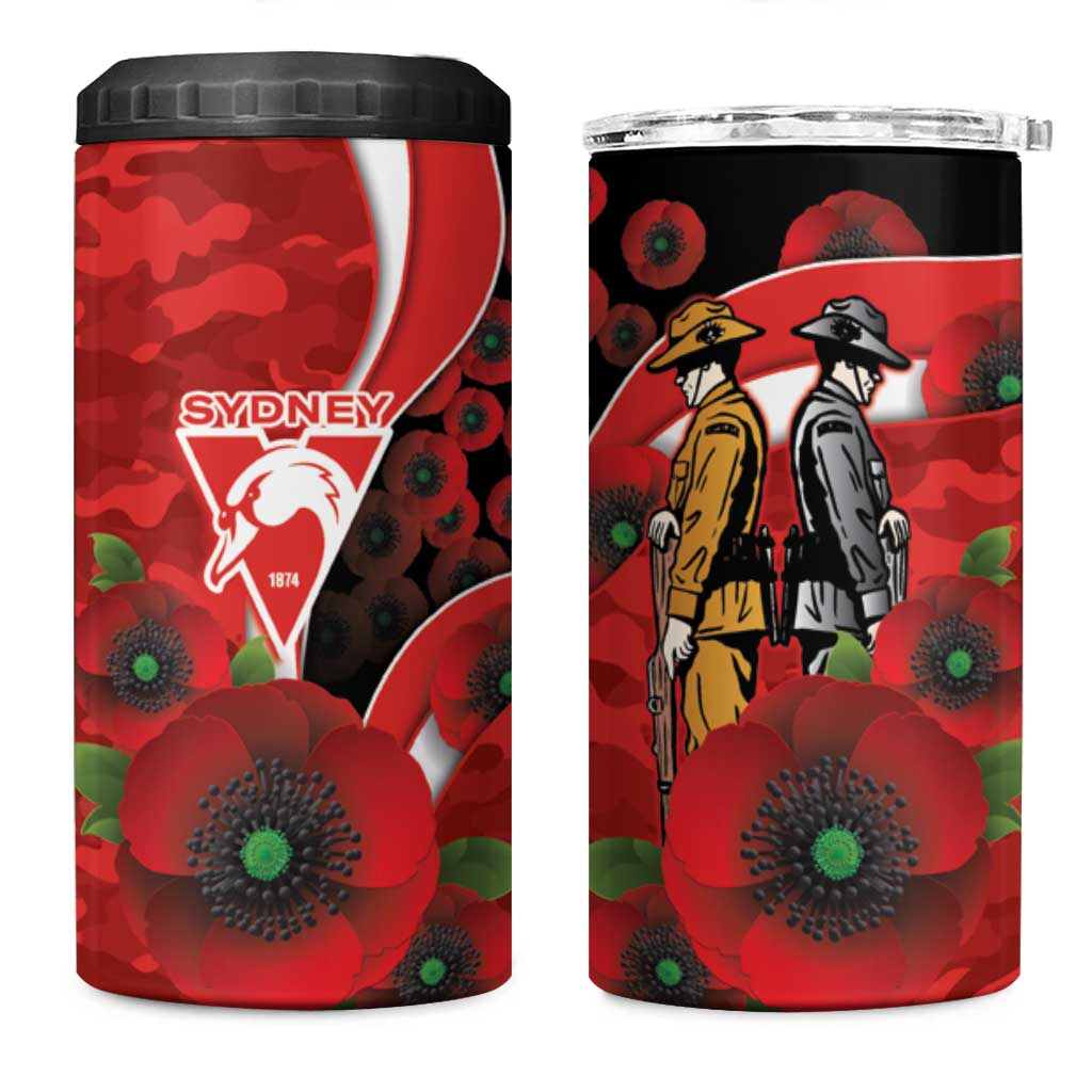 Sydney Swans ANZAC Personalised 4 in 1 Can Cooler Tumbler Lest We Forget Poppy Camo