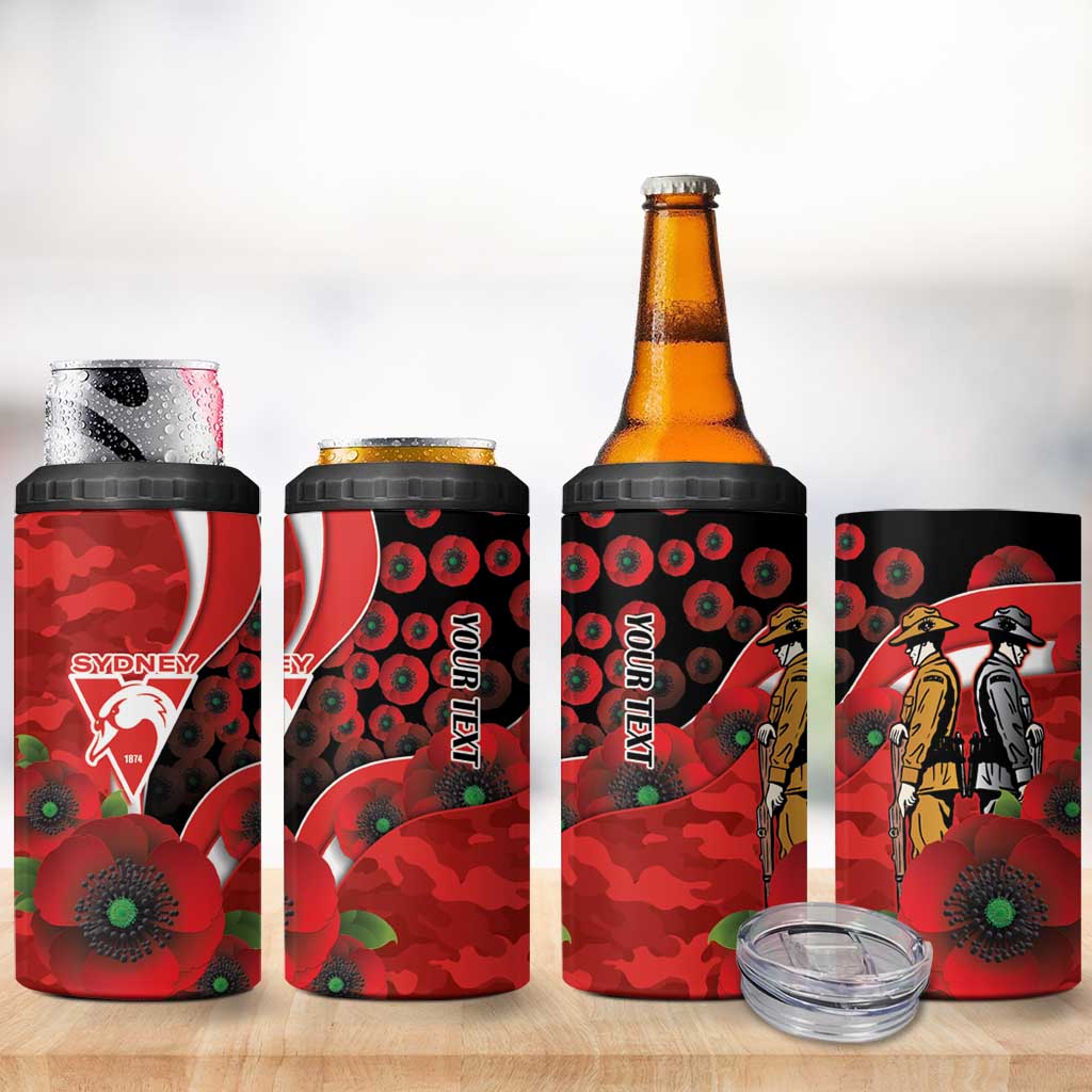 Sydney Swans ANZAC Personalised 4 in 1 Can Cooler Tumbler Lest We Forget Poppy Camo