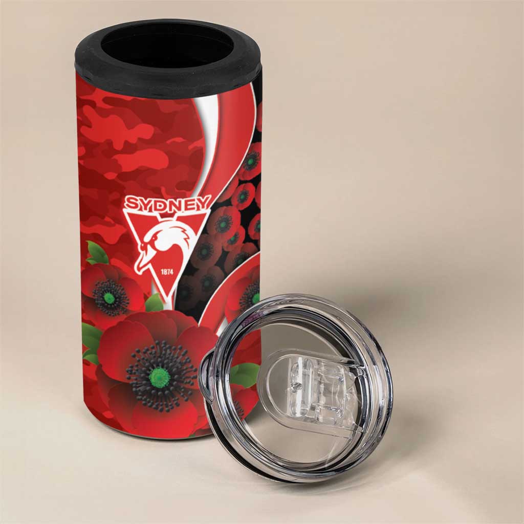 Sydney Swans ANZAC Personalised 4 in 1 Can Cooler Tumbler Lest We Forget Poppy Camo