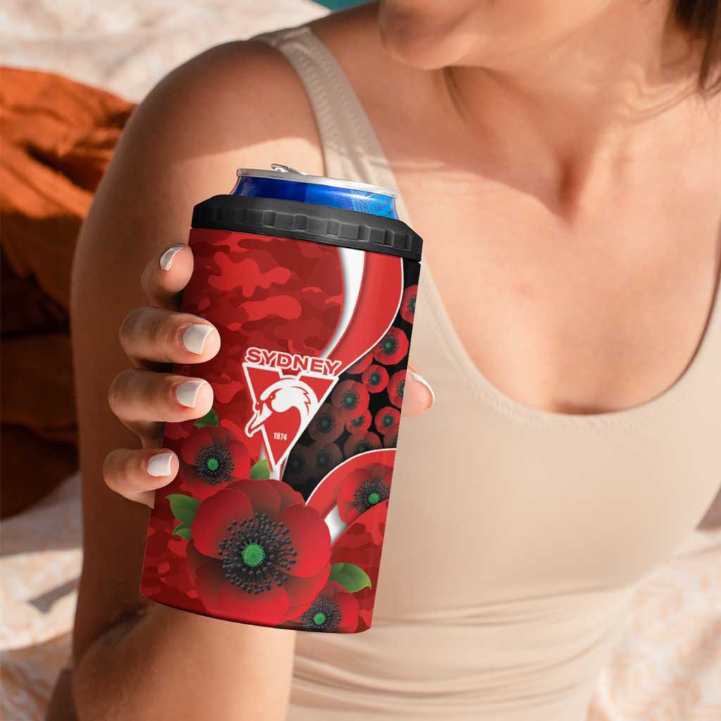 Sydney Swans ANZAC Personalised 4 in 1 Can Cooler Tumbler Lest We Forget Poppy Camo