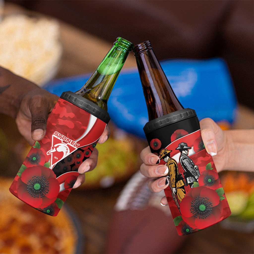 Sydney Swans ANZAC Personalised 4 in 1 Can Cooler Tumbler Lest We Forget Poppy Camo