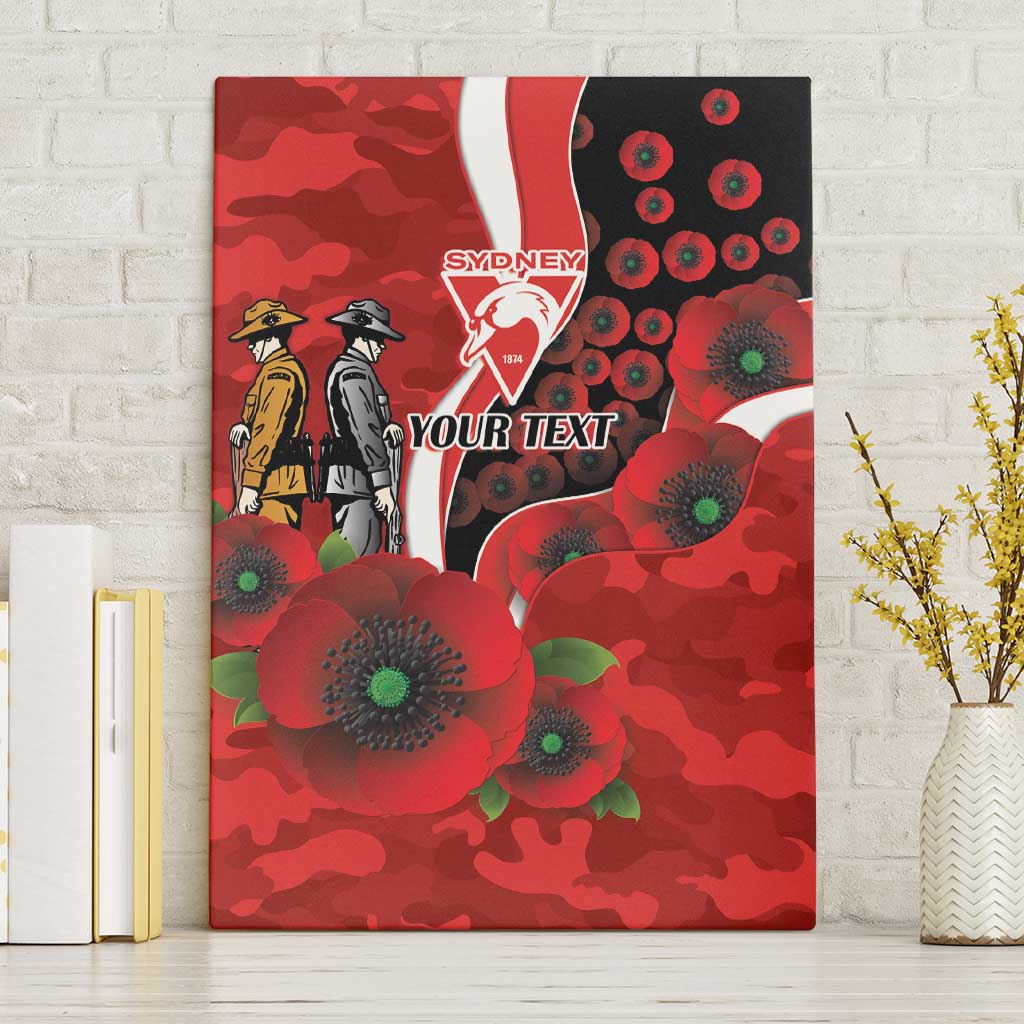 Sydney Swans ANZAC Personalised Canvas Wall Art Lest We Forget Poppy Camo
