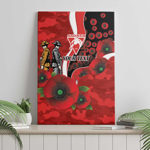 Sydney Swans ANZAC Personalised Canvas Wall Art Lest We Forget Poppy Camo