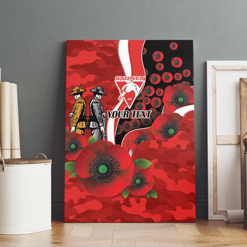 Sydney Swans ANZAC Personalised Canvas Wall Art Lest We Forget Poppy Camo