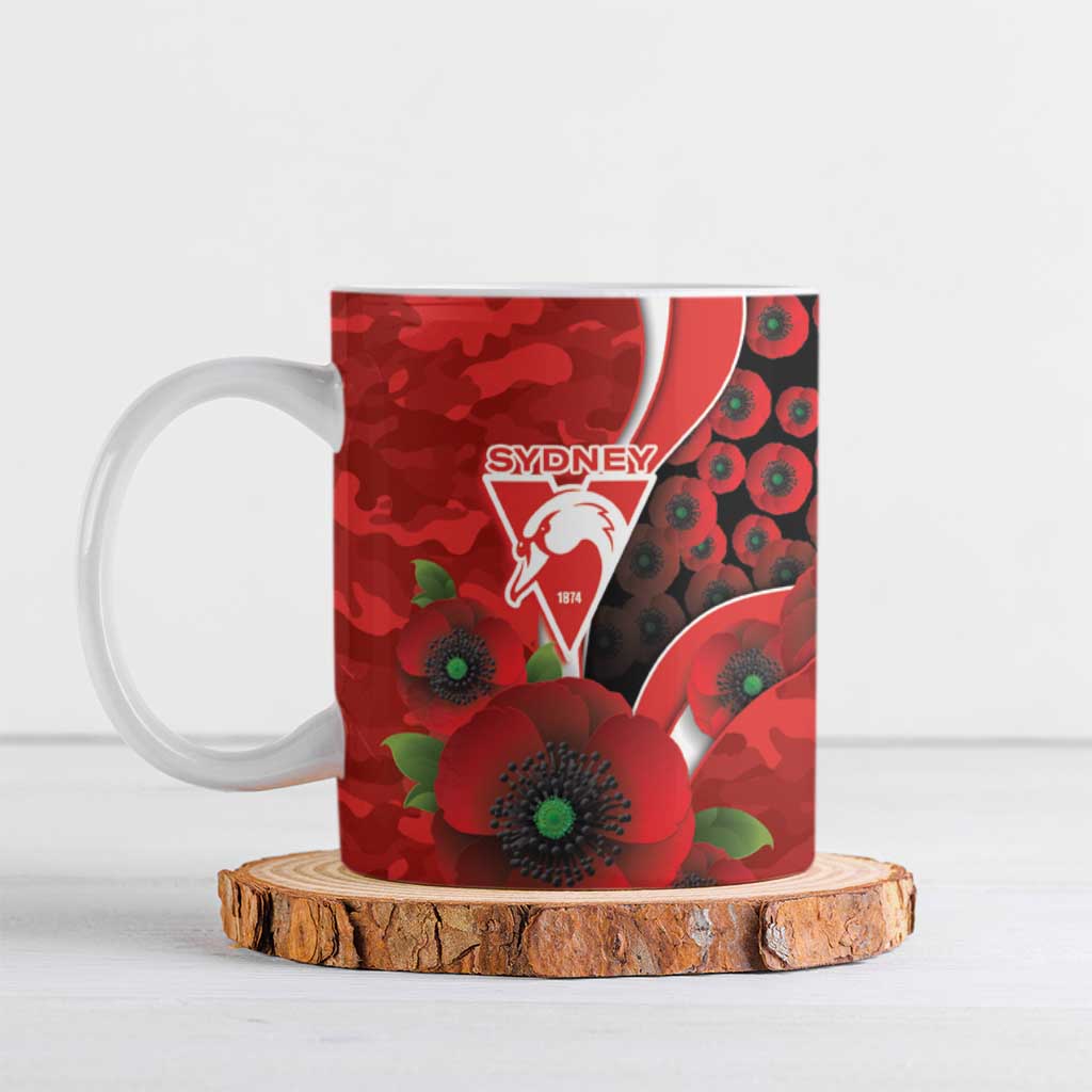 Sydney Swans ANZAC Personalised Ceramic Mug Lest We Forget Poppy Camo