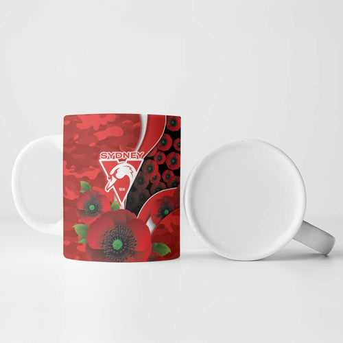 Sydney Swans ANZAC Personalised Ceramic Mug Lest We Forget Poppy Camo