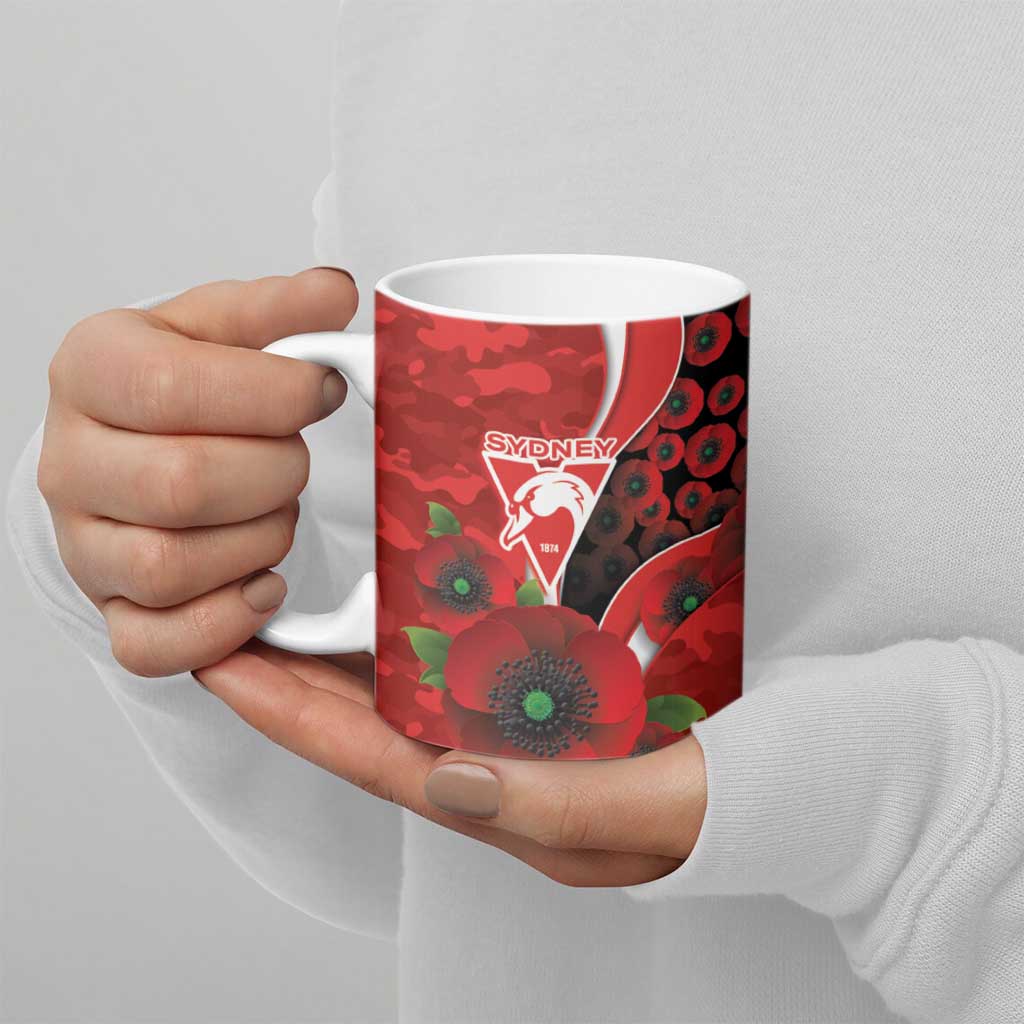 Sydney Swans ANZAC Personalised Ceramic Mug Lest We Forget Poppy Camo