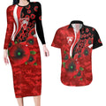 Sydney Swans ANZAC Personalised Couples Matching Long Sleeve Bodycon Dress and Hawaiian Shirt Lest We Forget Poppy Camo