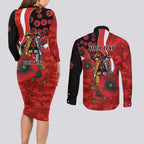 Sydney Swans ANZAC Personalised Couples Matching Long Sleeve Bodycon Dress and Long Sleeve Button Shirt Lest We Forget Poppy Camo