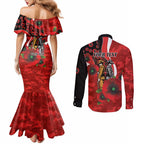 Sydney Swans ANZAC Personalised Couples Matching Mermaid Dress and Long Sleeve Button Shirt Lest We Forget Poppy Camo