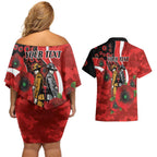 Sydney Swans ANZAC Personalised Couples Matching Off Shoulder Short Dress and Hawaiian Shirt Lest We Forget Poppy Camo