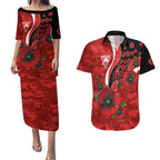 Sydney Swans ANZAC Personalised Couples Matching Puletasi and Hawaiian Shirt Lest We Forget Poppy Camo