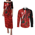 Sydney Swans ANZAC Personalised Couples Matching Puletasi and Long Sleeve Button Shirt Lest We Forget Poppy Camo