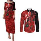 Sydney Swans ANZAC Personalised Couples Matching Puletasi and Long Sleeve Button Shirt Lest We Forget Poppy Camo