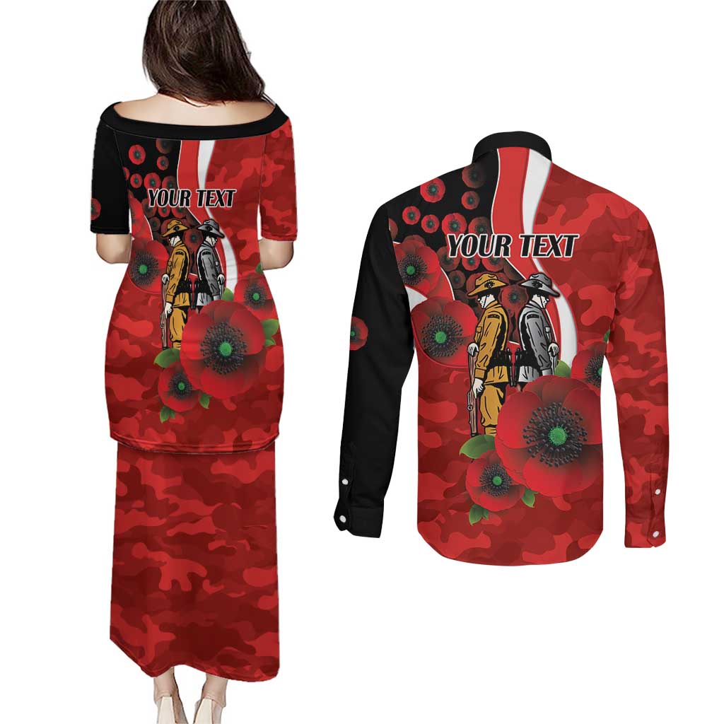Sydney Swans ANZAC Personalised Couples Matching Puletasi and Long Sleeve Button Shirt Lest We Forget Poppy Camo