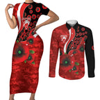 Sydney Swans ANZAC Personalised Couples Matching Short Sleeve Bodycon Dress and Long Sleeve Button Shirt Lest We Forget Poppy Camo