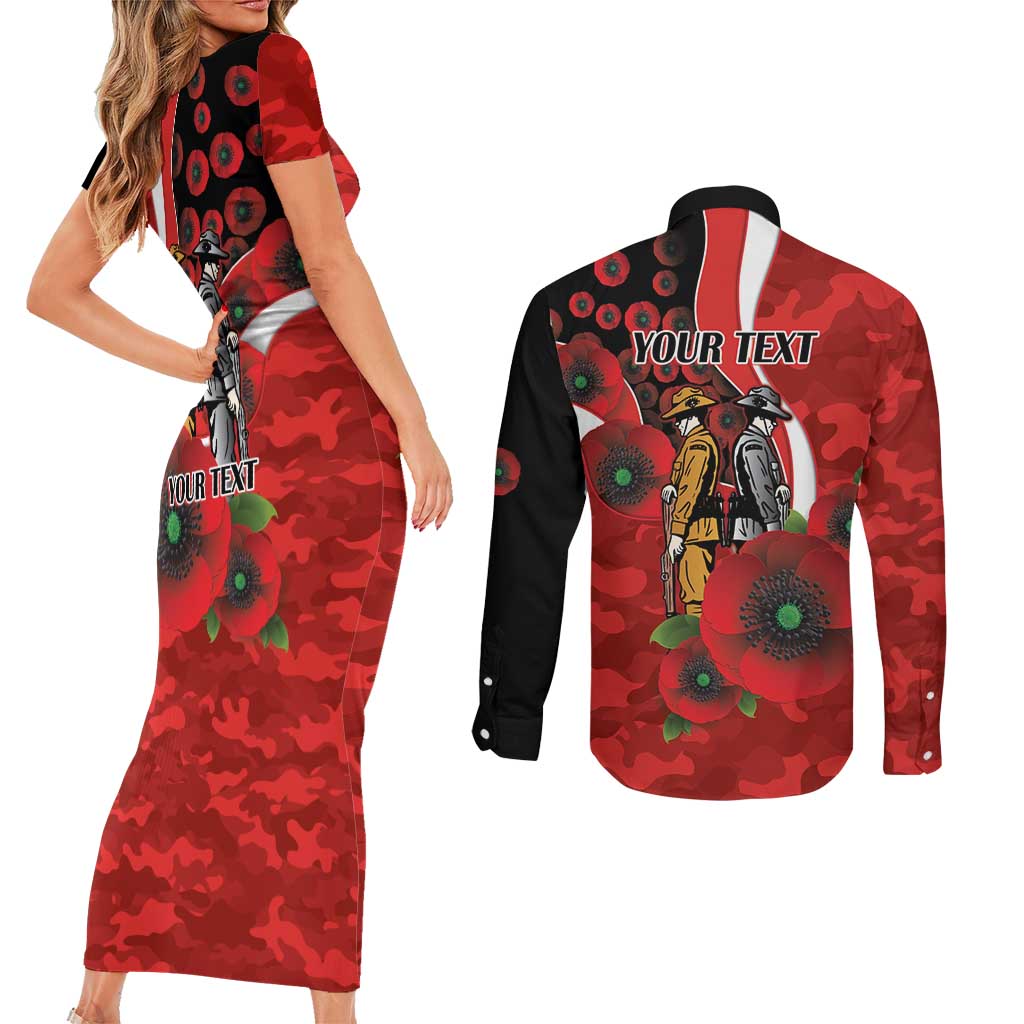 Sydney Swans ANZAC Personalised Couples Matching Short Sleeve Bodycon Dress and Long Sleeve Button Shirt Lest We Forget Poppy Camo