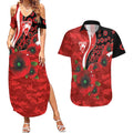 Sydney Swans ANZAC Personalised Couples Matching Summer Maxi Dress and Hawaiian Shirt Lest We Forget Poppy Camo