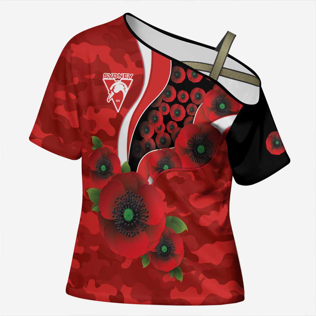 Sydney Swans ANZAC Personalised Cross Shoulder Shirt Lest We Forget Poppy Camo
