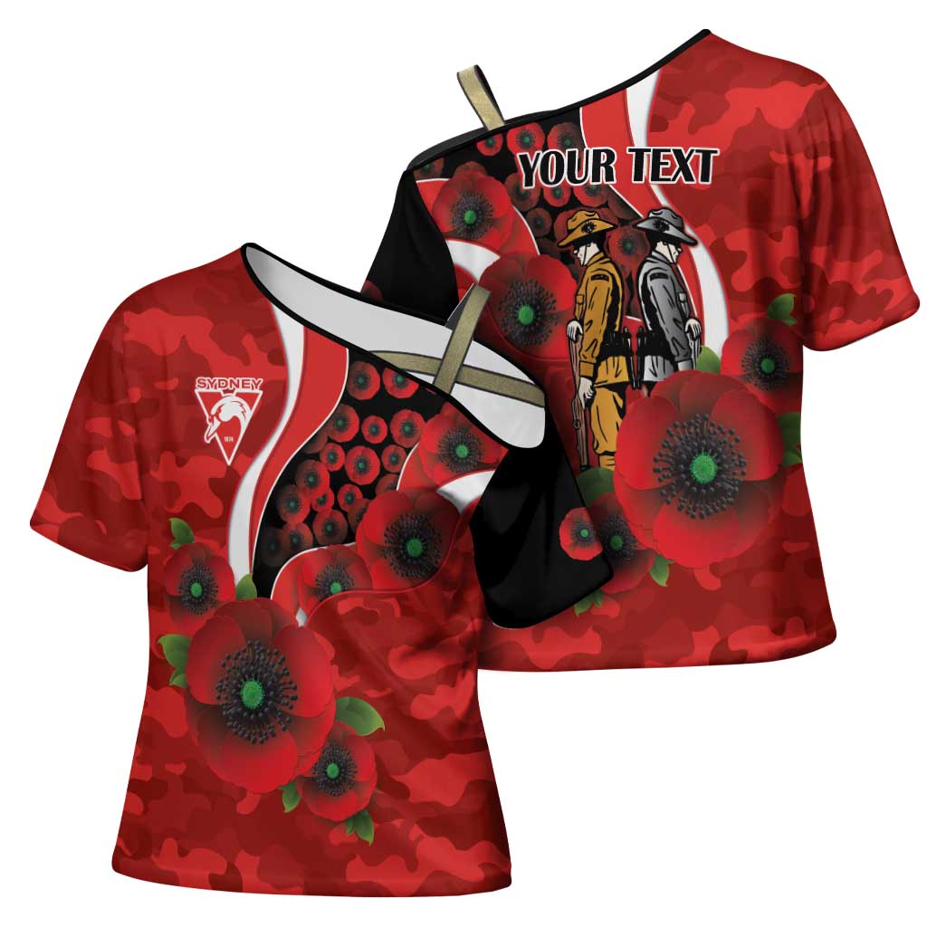 Sydney Swans ANZAC Personalised Cross Shoulder Shirt Lest We Forget Poppy Camo
