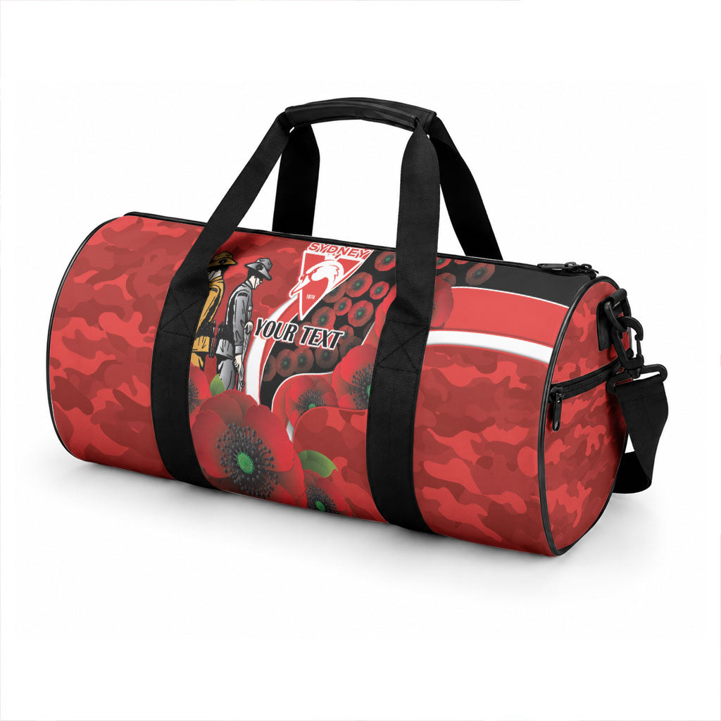 Sydney Swans ANZAC Personalised Duffle Bag Lest We Forget Poppy Camo