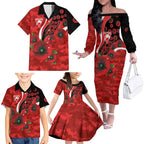 Sydney Swans ANZAC Personalised Family Matching Off The Shoulder Long Sleeve Dress and Hawaiian Shirt Lest We Forget Poppy Camo