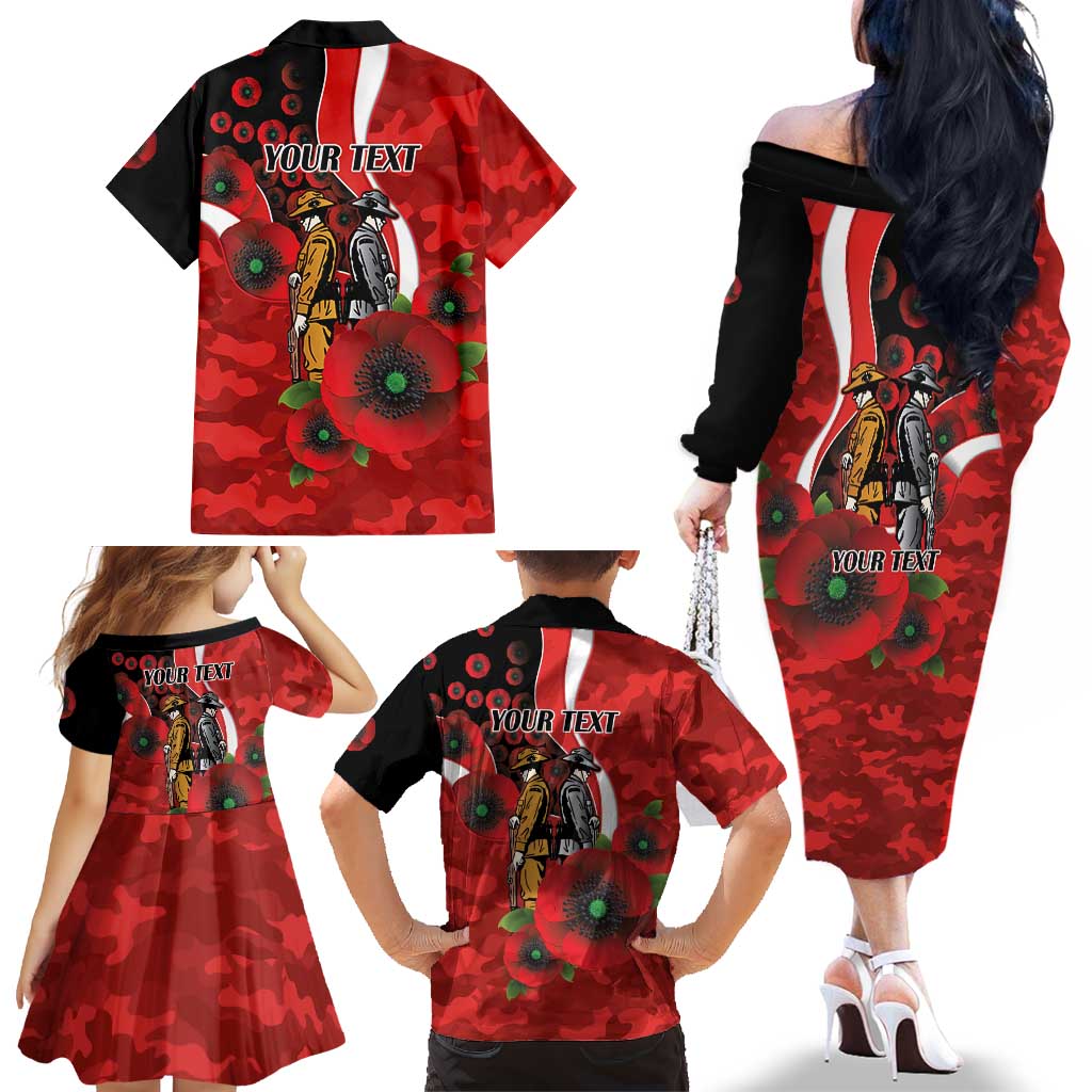 Sydney Swans ANZAC Personalised Family Matching Off The Shoulder Long Sleeve Dress and Hawaiian Shirt Lest We Forget Poppy Camo