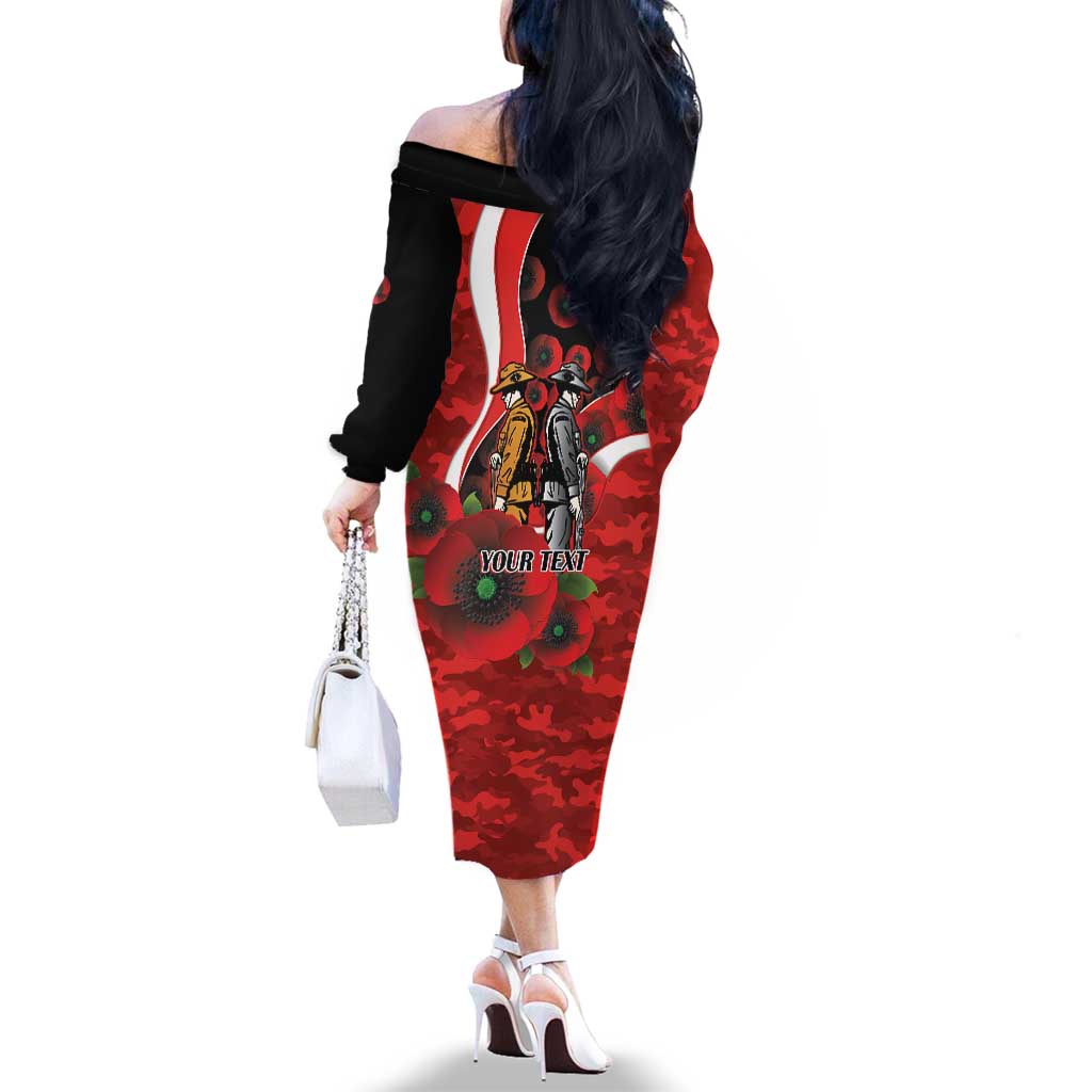 Sydney Swans ANZAC Personalised Family Matching Off The Shoulder Long Sleeve Dress and Hawaiian Shirt Lest We Forget Poppy Camo