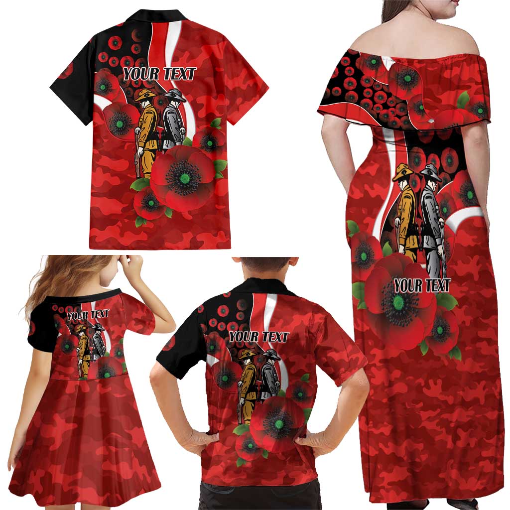 Sydney Swans ANZAC Personalised Family Matching Off Shoulder Maxi Dress and Hawaiian Shirt Lest We Forget Poppy Camo