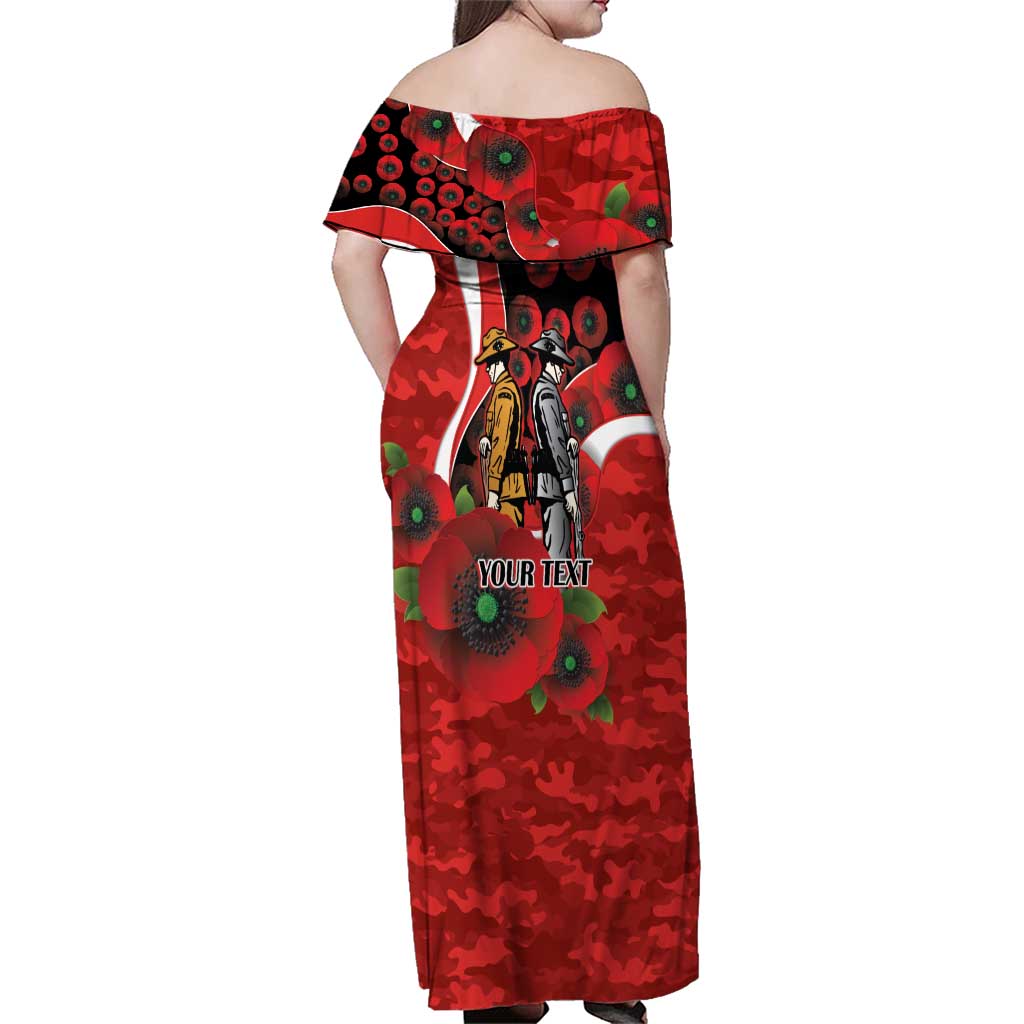 Sydney Swans ANZAC Personalised Family Matching Off Shoulder Maxi Dress and Hawaiian Shirt Lest We Forget Poppy Camo