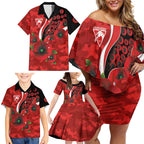 Sydney Swans ANZAC Personalised Family Matching Off Shoulder Short Dress and Hawaiian Shirt Lest We Forget Poppy Camo