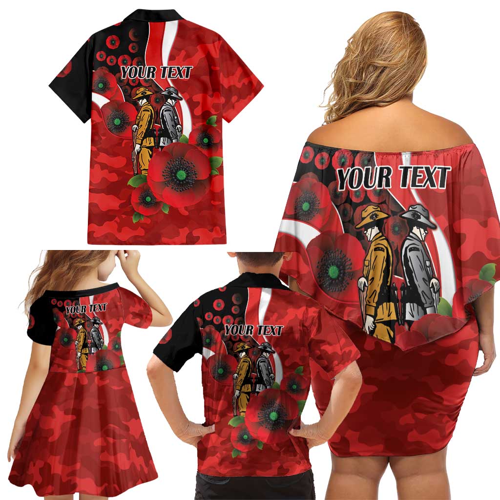 Sydney Swans ANZAC Personalised Family Matching Off Shoulder Short Dress and Hawaiian Shirt Lest We Forget Poppy Camo