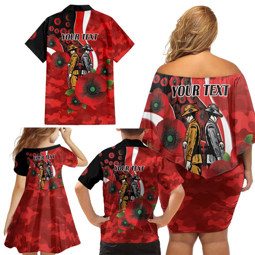 Sydney Swans ANZAC Personalised Family Matching Off Shoulder Short Dress and Hawaiian Shirt Lest We Forget Poppy Camo