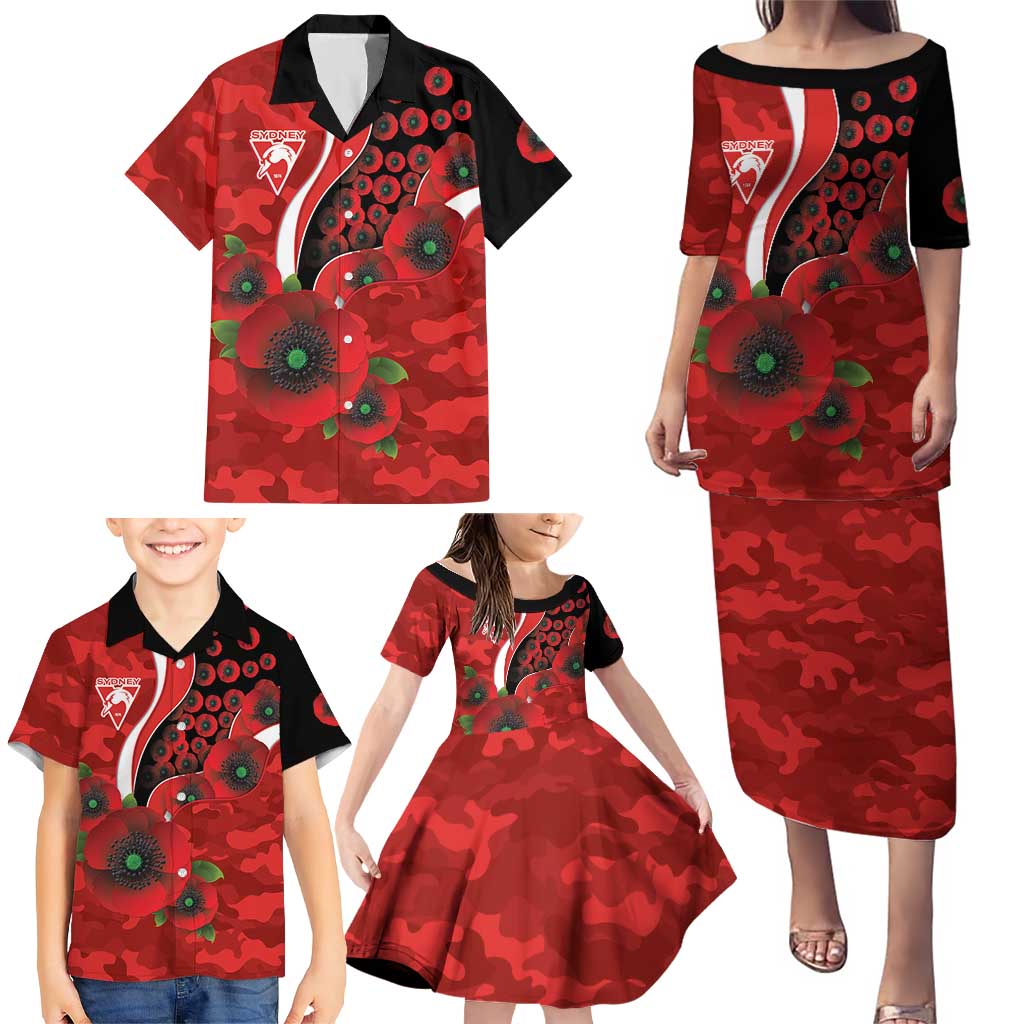 Sydney Swans ANZAC Personalised Family Matching Puletasi and Hawaiian Shirt Lest We Forget Poppy Camo