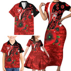 Sydney Swans ANZAC Personalised Family Matching Short Sleeve Bodycon Dress and Hawaiian Shirt Lest We Forget Poppy Camo