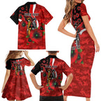 Sydney Swans ANZAC Personalised Family Matching Short Sleeve Bodycon Dress and Hawaiian Shirt Lest We Forget Poppy Camo